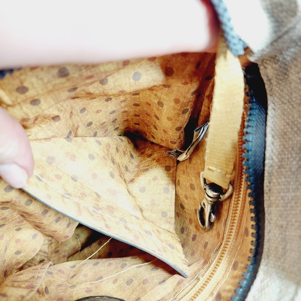Sherpani Luna Brown Tan Leather Canvas Zip Pockets Crossbody Bag 0820 - Picture 11 of 15
